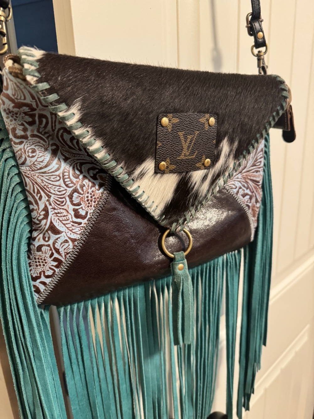 Louis Vuitton Teal Fringe Mixed-Media Crossbody Bag